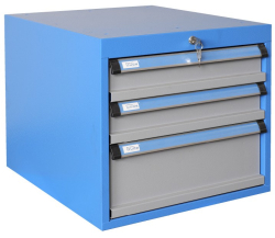 Kovov� skrinka 3-z�suvkov� na dielensk� pracovn� st�l VARIANT, RAL 5015/7001 Al. madl�