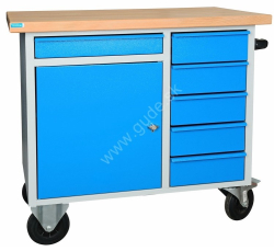 Kovov� pracovn� st�l so z�suvkami a skrinkou na kolieskach ROTINO, RAL 7035/5015