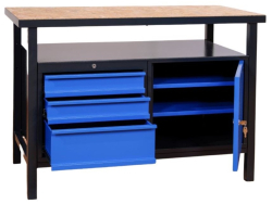 Kovov� dielensk� pracovn� st�l so z�suvkami a skrinkou, 1200 mm, RAL 7016/5015, P1200SLT