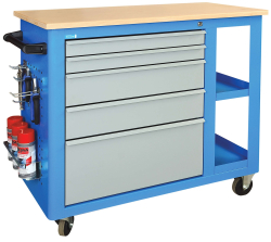Kovov� pracovn� st�l so z�suvkami a policou na kolieskach 1200, RAL 5015/7001, 5Z