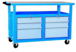 Kovov� pracovn� st�l so z�suvkami na kolieskach 1200, RAL 5015/7001, P1200SS