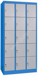 Kovov� �atn�kov� skri�a s odkladac�mi boxmi, 15-boxov�, uzamykate�n�, RAL 5015/7001, K�D