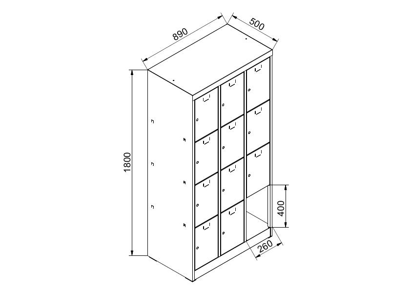 Kovov� �atn�kov� skri�a s odkladac�mi boxmi, 12-boxov�, uzamykate�n�, RAL 7035/7035