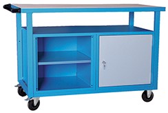 Kovov� pracovn� st�l so skrinkou a policou na kolieskach 1200, RAL 5015/7001, P1200T