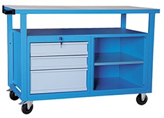 Kovov� pracovn� st�l so z�suvkami a policou na kolieskach 1200, RAL 5015/7001, P1200SL