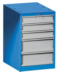 Kovov� skrinka 5-z�suvkov� na dielensk� pracovn� st�l VARIANT , RAL 5015/7001