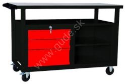Kovov� pracovn� st�l so z�suvkami a policou na kolieskach 1200, RAL 7016/3000, P1200SL