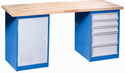 Kovov� dielensk� pracovn� st�l VARIANT 2000, so z�suvkami a skrinkou D2Z5, RAL 5015/7001