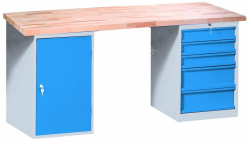 Kovov� dielensk� pracovn� st�l VARIANT 1700, so z�suvkami a skrinkou D2Z5, RAL 7035/5015