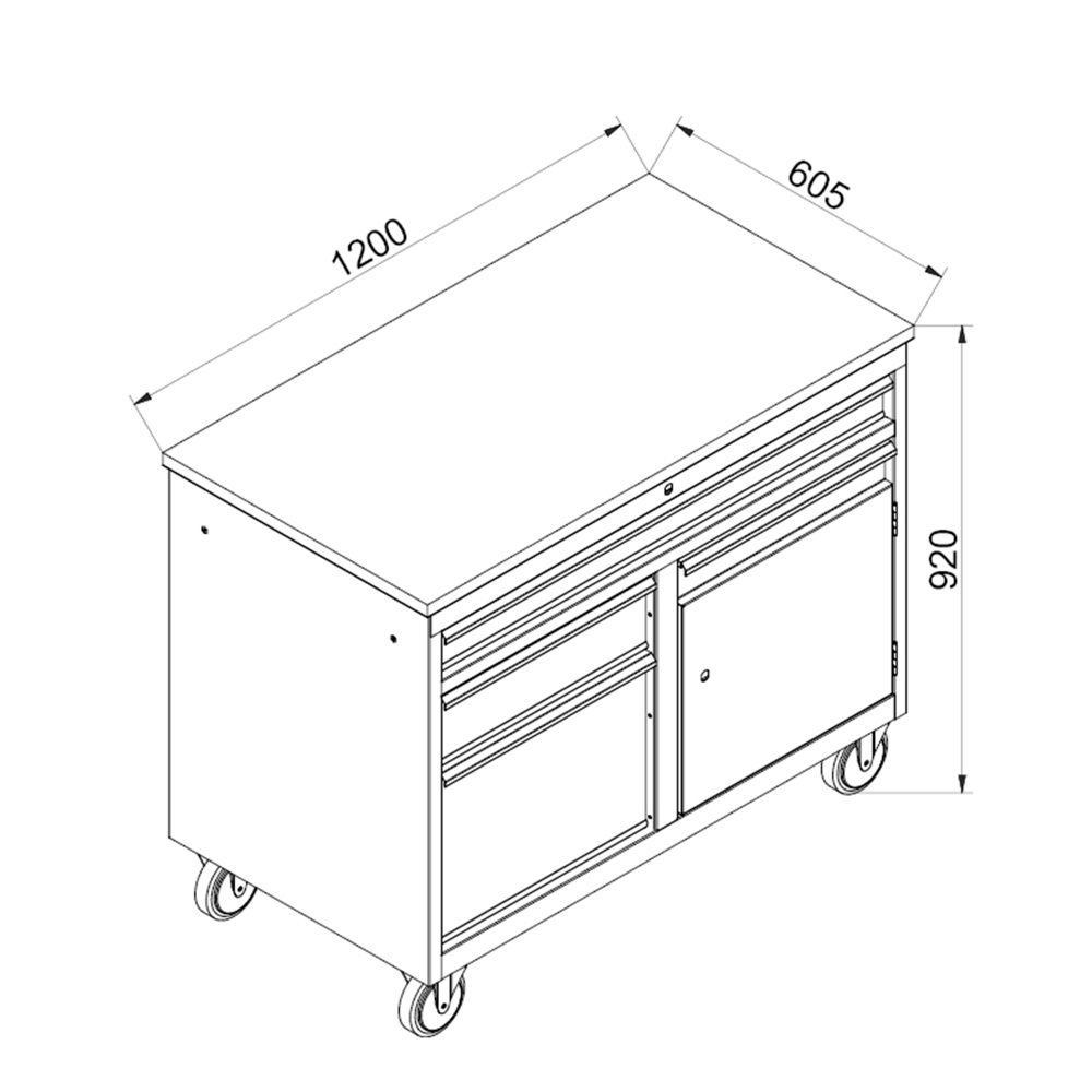 Kovov�  dielensk� pracovn� st�l na NC Fr�zy na kolieskach DENNER 02