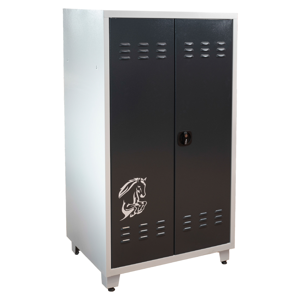 Kovov� staj�ov� skri�a na 2 sedl� a jazdeck� potreby, uzamykate�n�, RAL 7035/7016