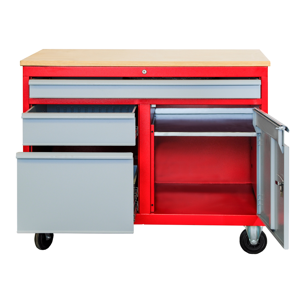 Kovov�  dielensk� pracovn� st�l na NC Fr�zy na kolieskach DENNER, RAL 3000/7001 005