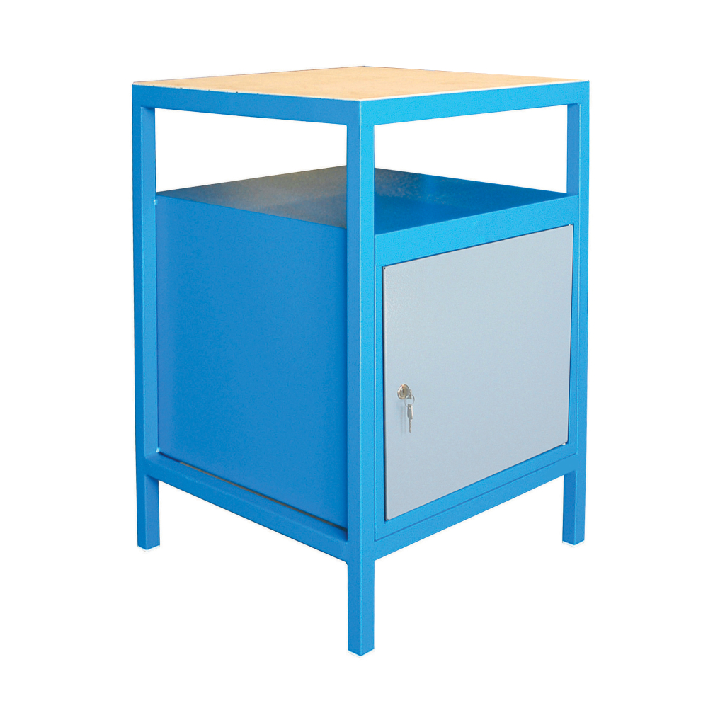 Kovov� dielensk� pracovn� st�l polovi�n�  so skrinkou, RAL 5015/7001