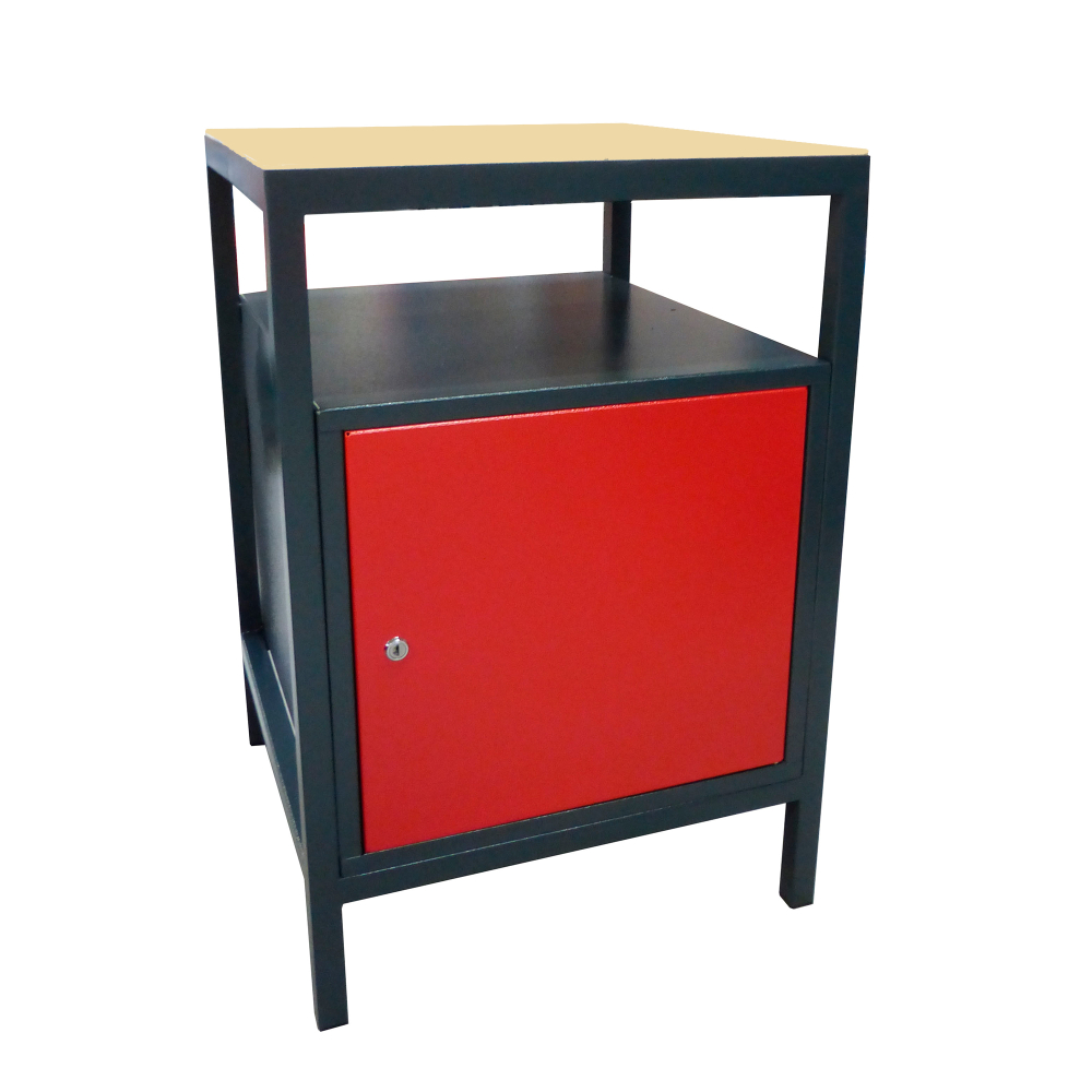 Kovov� dielensk� pracovn� st�l polovi�n�  so skrinkou, RAL 7016/3000