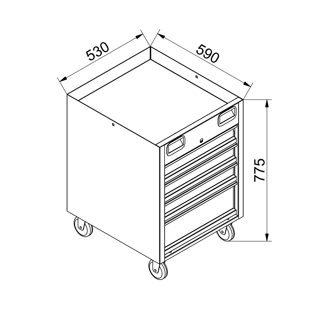 Kovov� dielensk� pracovn� st�l s kontajnerom na kolieskach a skrinkou-02