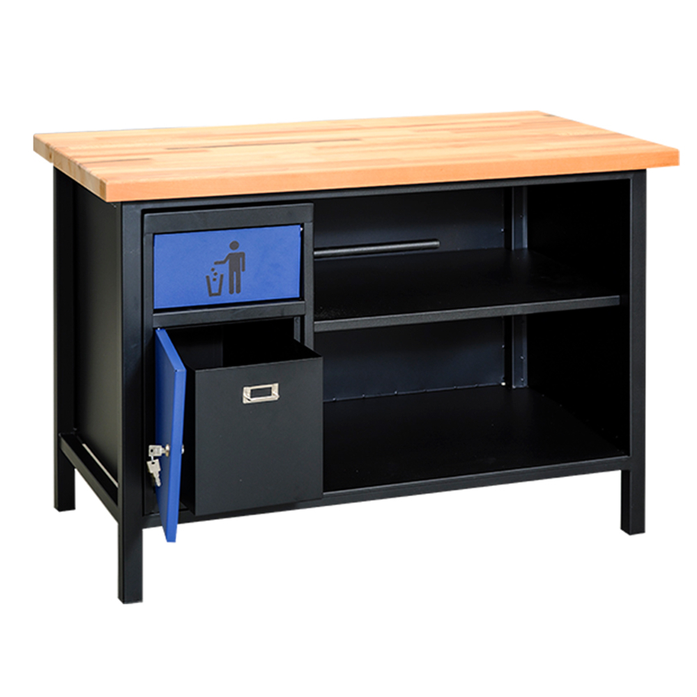 Kovov� dielensk� pracovn� st�l s ko�om na odpadky, PREMIUM LINE, 1200 mm, 02