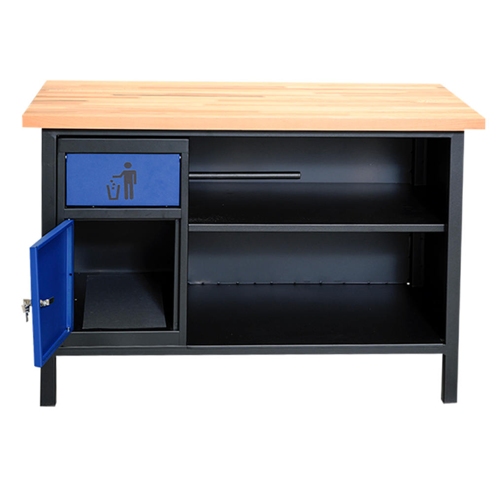 Kovov� dielensk� pracovn� st�l s ko�om na odpadky, PREMIUM LINE, 1200 mm, 04