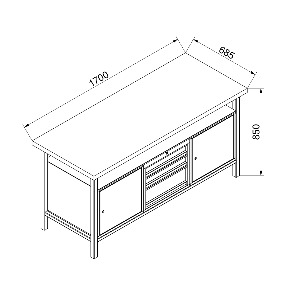 Kovov� dielensk� pracovn� st�l so z�suvkami a skrinkou, 1700 mm-01