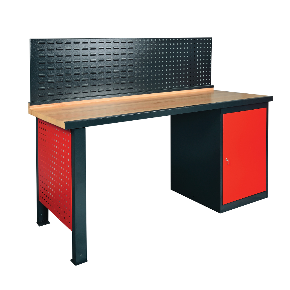 Kovov� dielensk� pracovn� st�l so skrinkou a perforovan�m panelom, 1700 mm, RAL 7016/3000