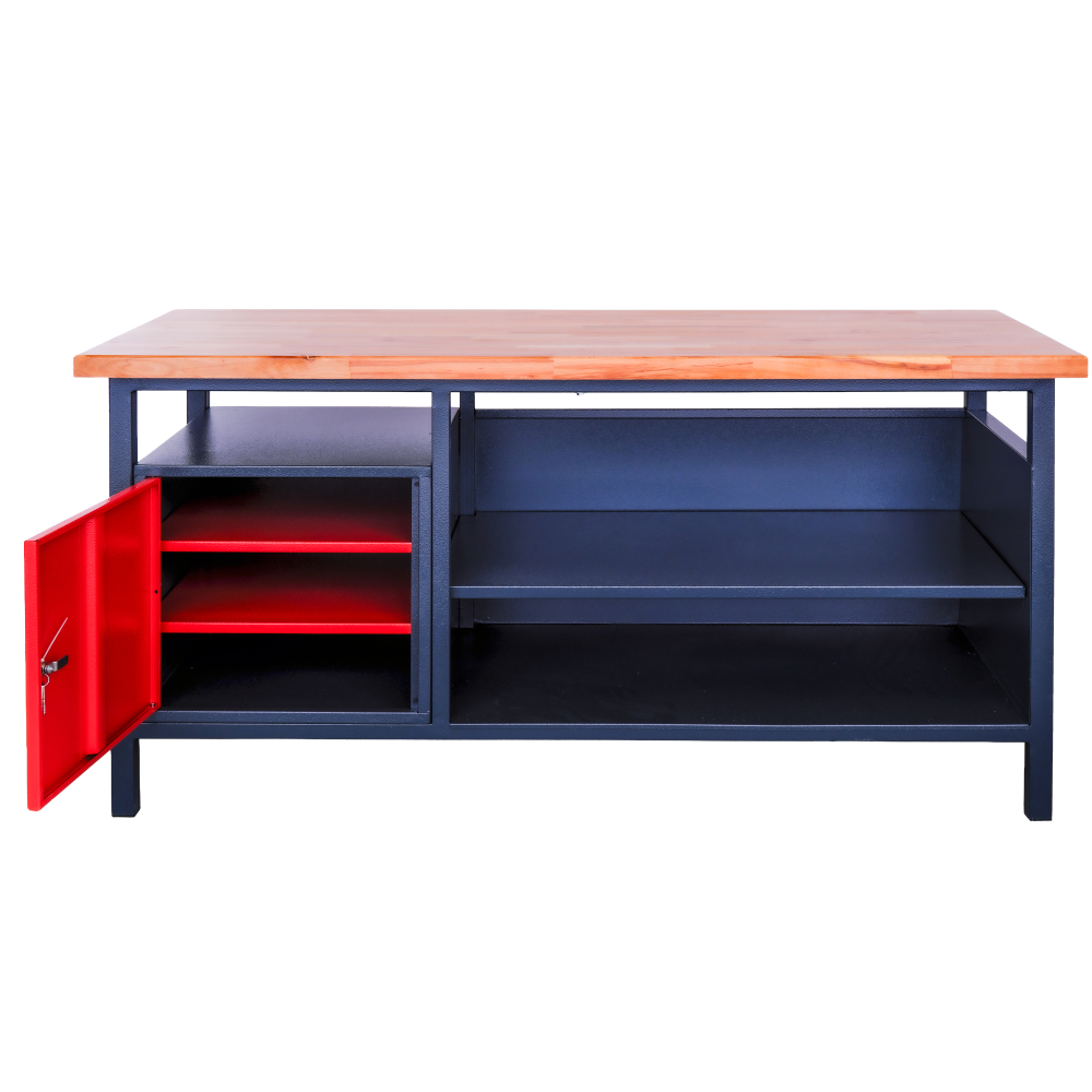 Kovov� dielensk� pracovn� st�l so skrinkou a policou, 1700 mm 02