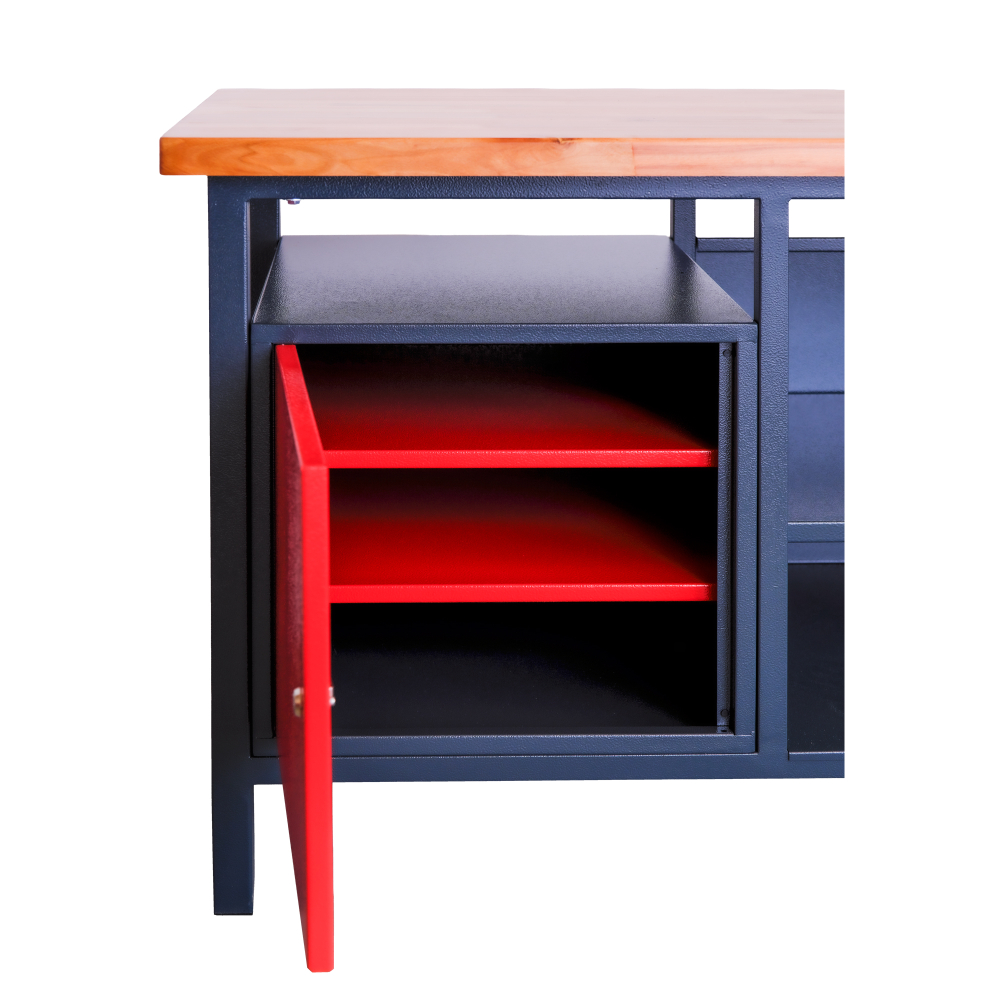 Kovov� dielensk� pracovn� st�l so z�suvkami, policou a skrinkou, 2000 mm 03