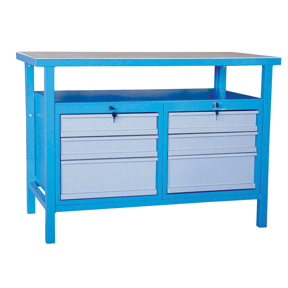 Kovov� dielensk� pracovn� st�l so z�suvkami, 1200 mm, RAL 5015/7001, P1200SS