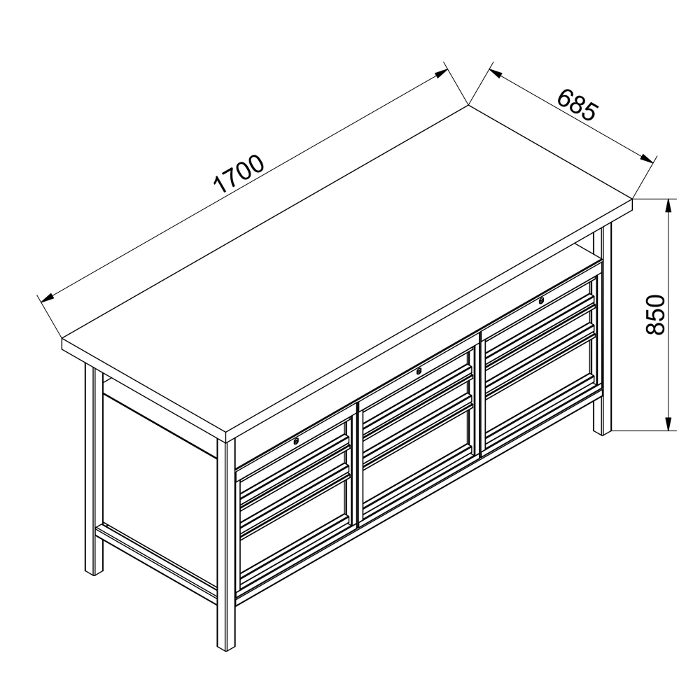 Kovov� dielensk� pracovn� st�l so z�suvkami, 1700 mm 06