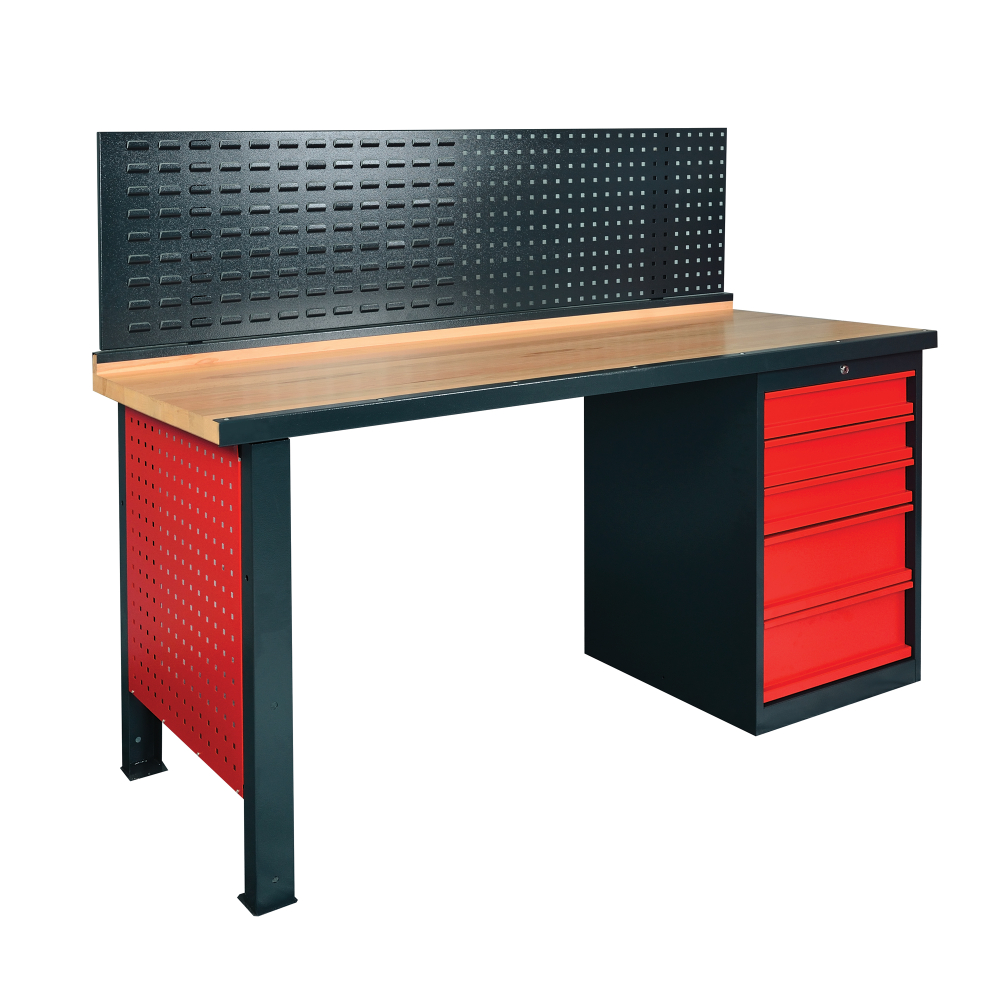 Kovov� dielensk� pracovn� st�l so z�suvkami a perforovan�m panelom, 1700 mm, RAL 7016/3000