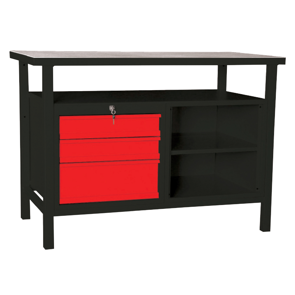 Kovov� dielensk� pracovn� st�l so z�suvkami a policou, 1200 mm, RAL 7016/3000, P1200SL