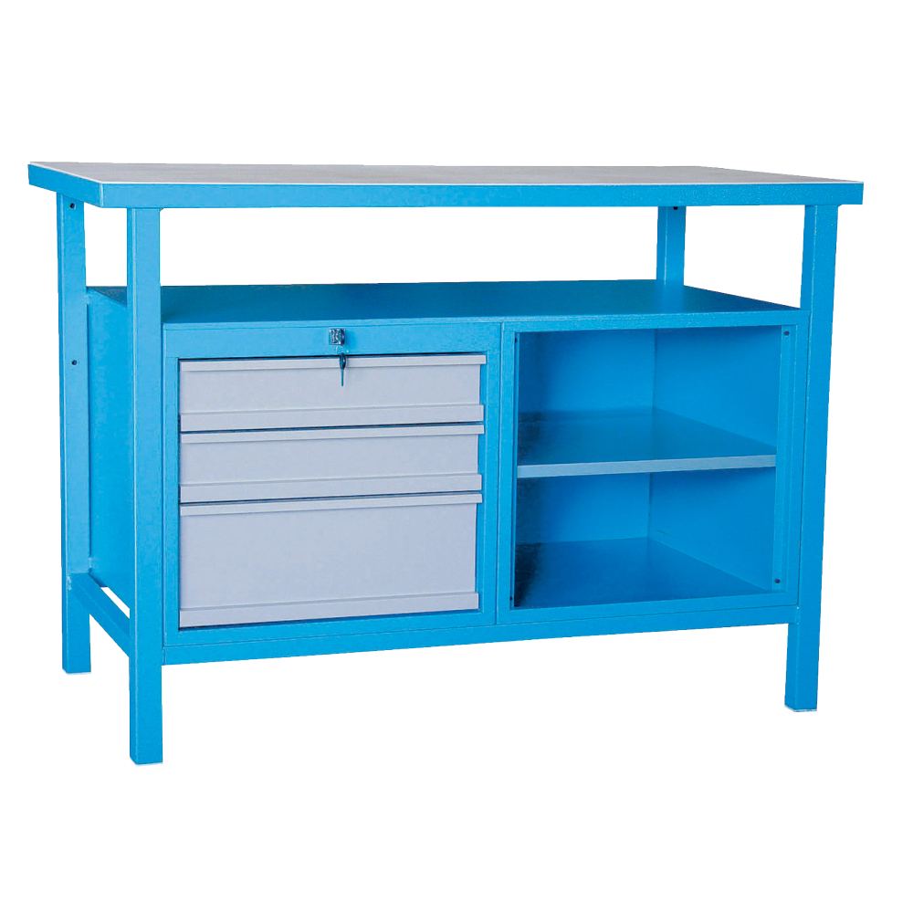 Kovov� dielensk� pracovn� st�l so z�suvkami a policou, 1200 mm, RAL 5015/7001, P1200SL