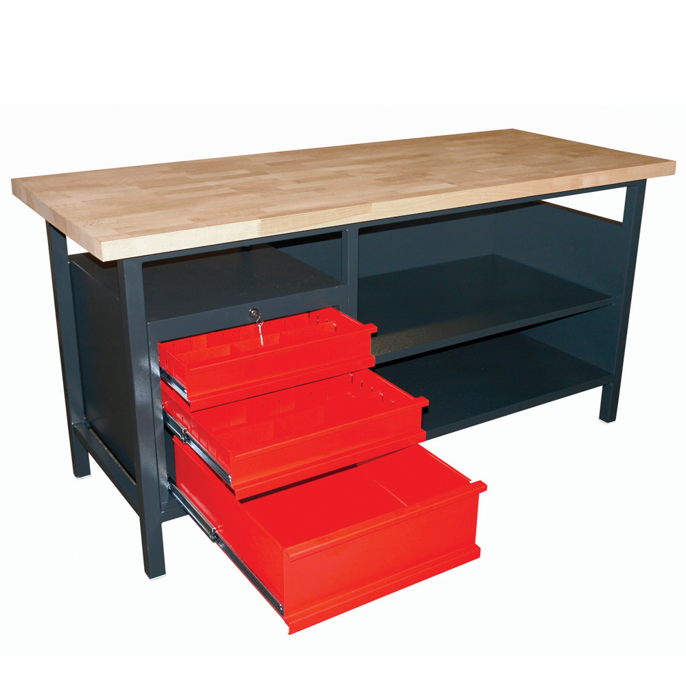 Kovov� dielensk� pracovn� st�l so z�suvkami a policou, 1700 mm, RAL 7016/3000