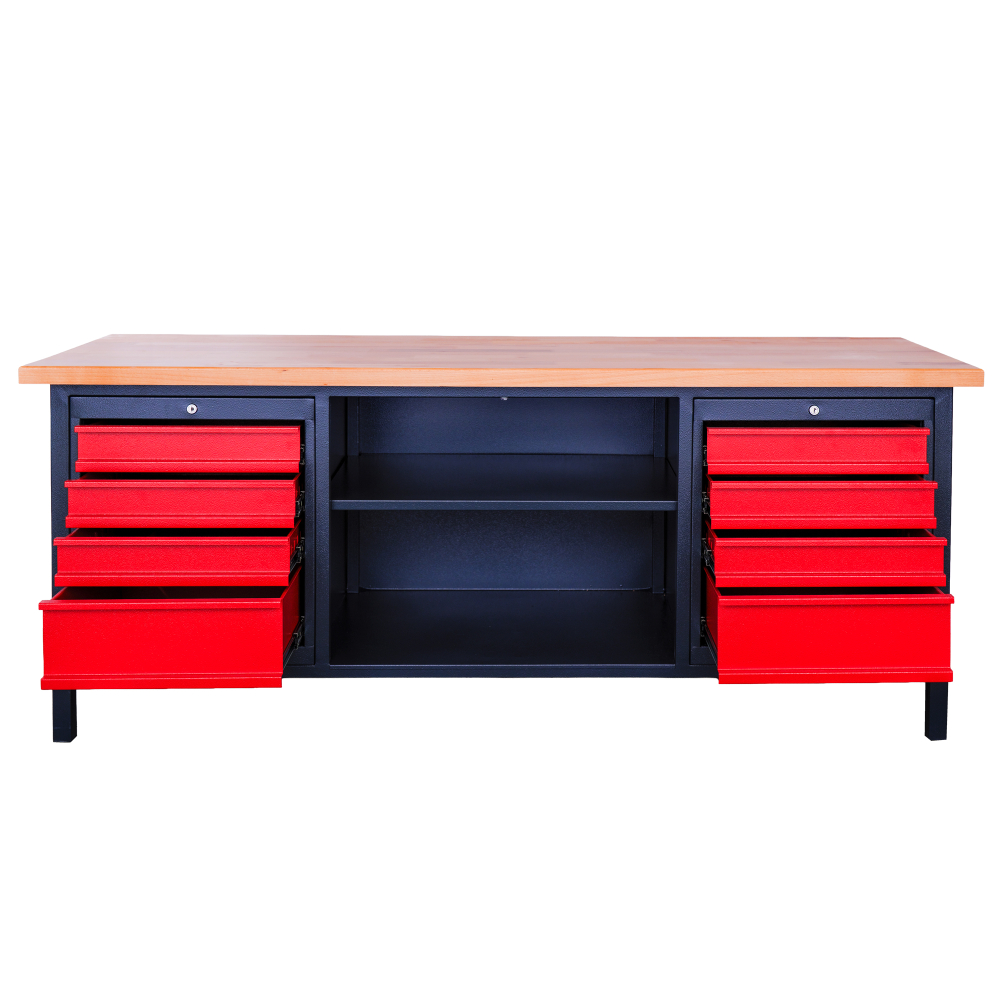 Kovov� dielensk� pracovn� st�l so z�suvkami a policou, 2000 mm 02