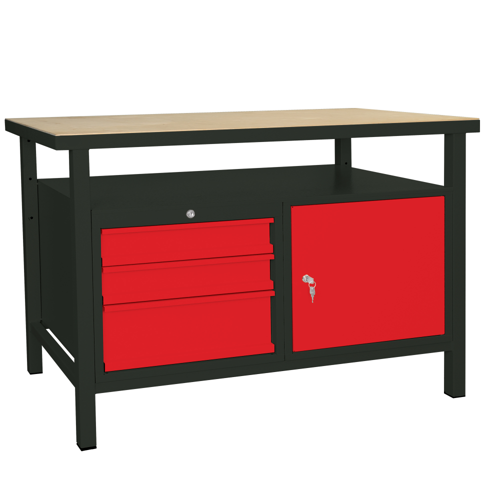 Kovov� dielensk� pracovn� st�l so z�suvkami a skrinkou, 1200 mm, RAL 7016/3000, P1200SLT