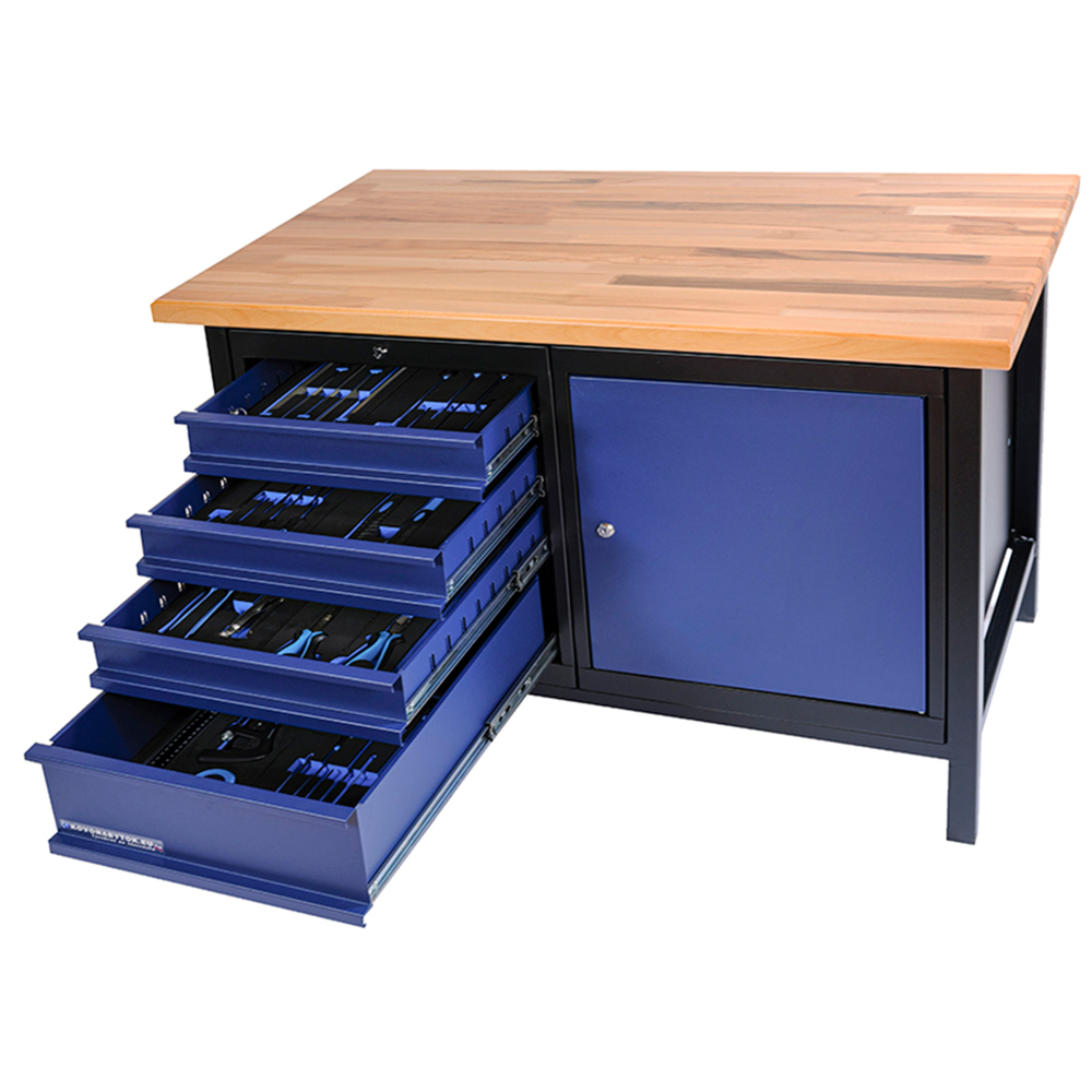 Kovov� dielensk� pracovn� st�l so z�suvkami a skrinkou, PREMIUM LINE, 1200, 02