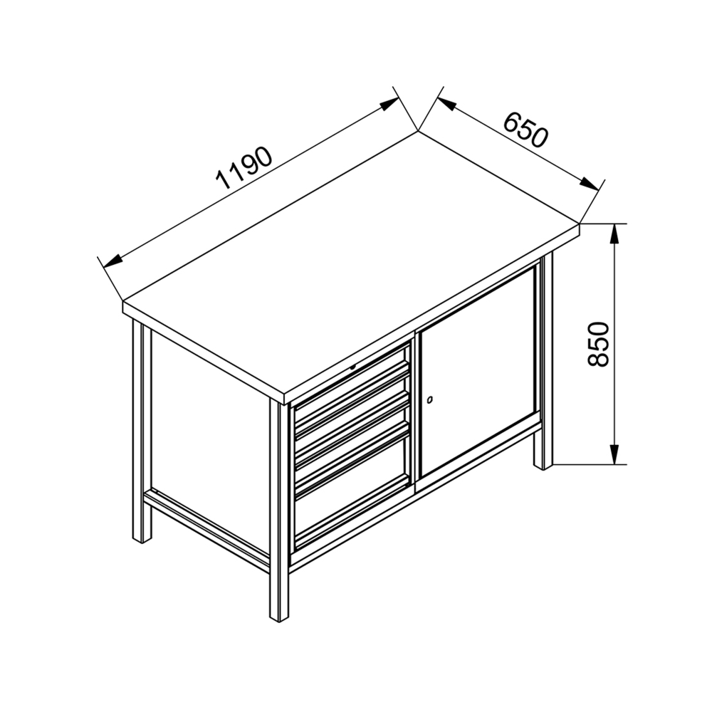 Kovov� dielensk� pracovn� st�l so z�suvkami a skrinkou, PREMIUM LINE, 1200, 04