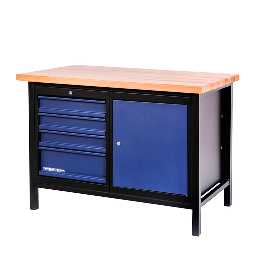 Kovov� dielensk� pracovn� st�l so z�suvkami a skrinkou, PREMIUM LINE, 1200, RAL 9005/5003