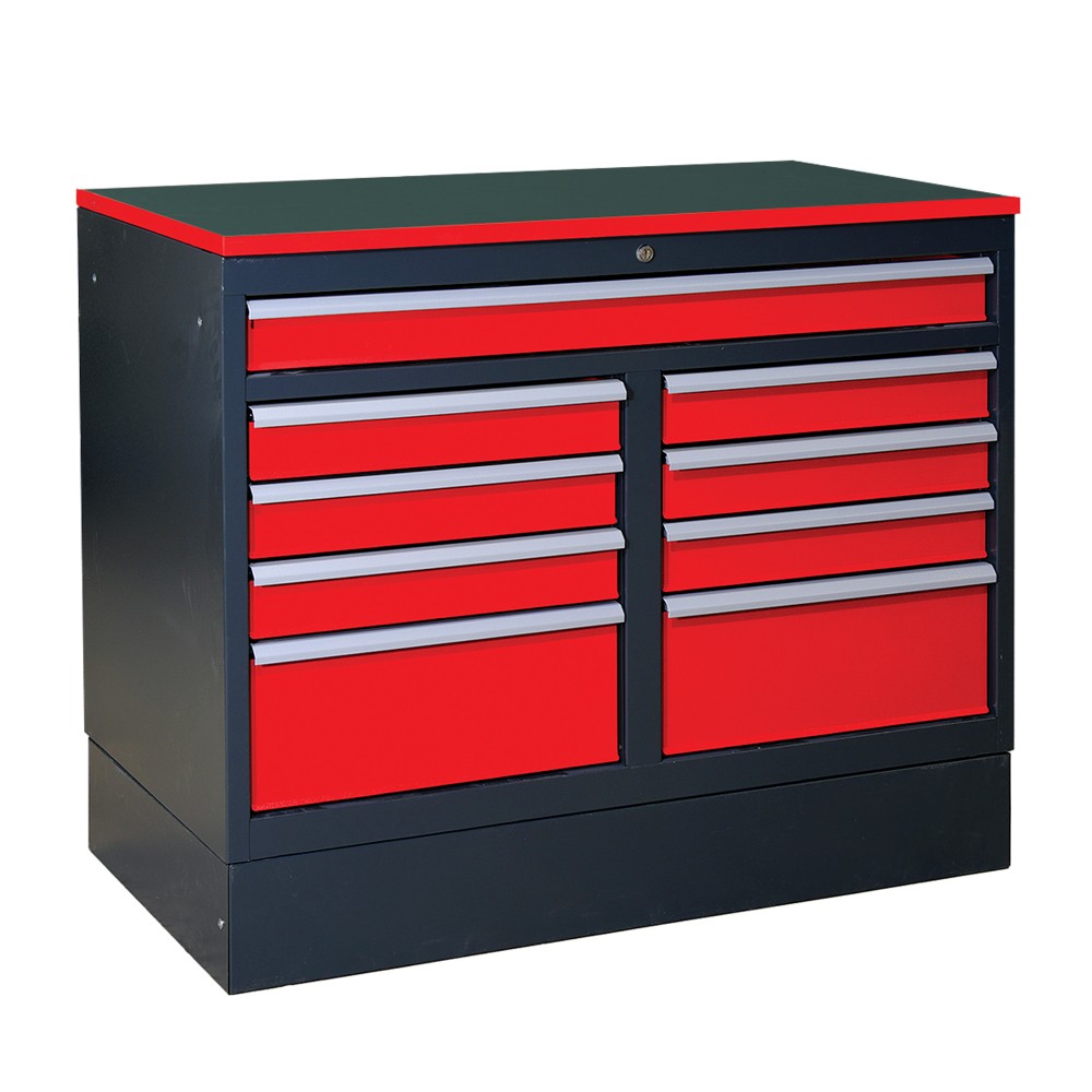 Kovov�  dielensk� pracovn� st�l so z�suvkami DANIEL, RAL 7016/3000/7001