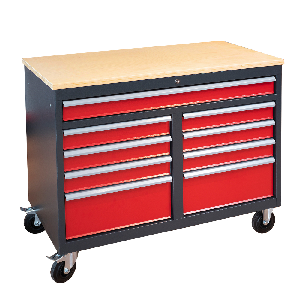 Kovov�  dielensk� pracovn� st�l so z�suvkami na kolieskach DANIEL, RAL 7016/3000/7001