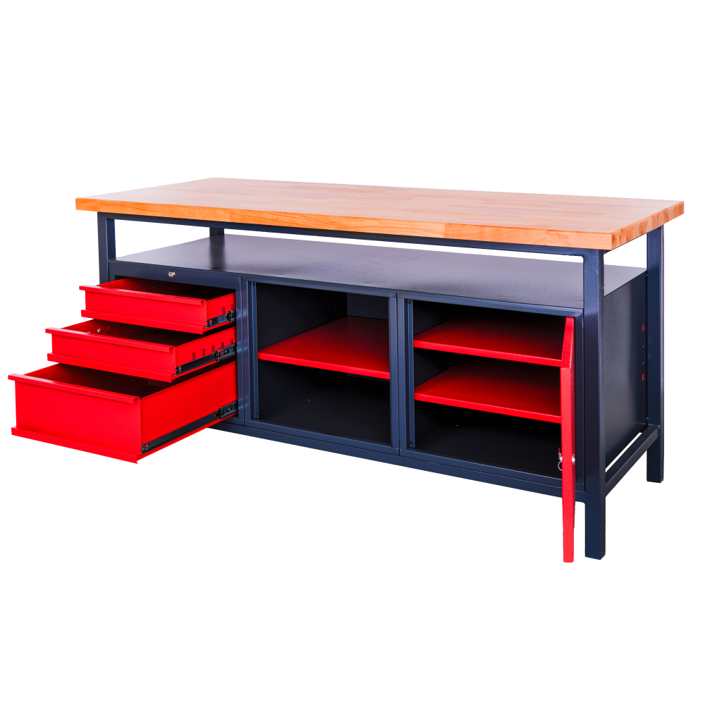 Kovov� dielensk� pracovn� st�l so z�suvkami, policou a skrinkou, 1700 mm-004