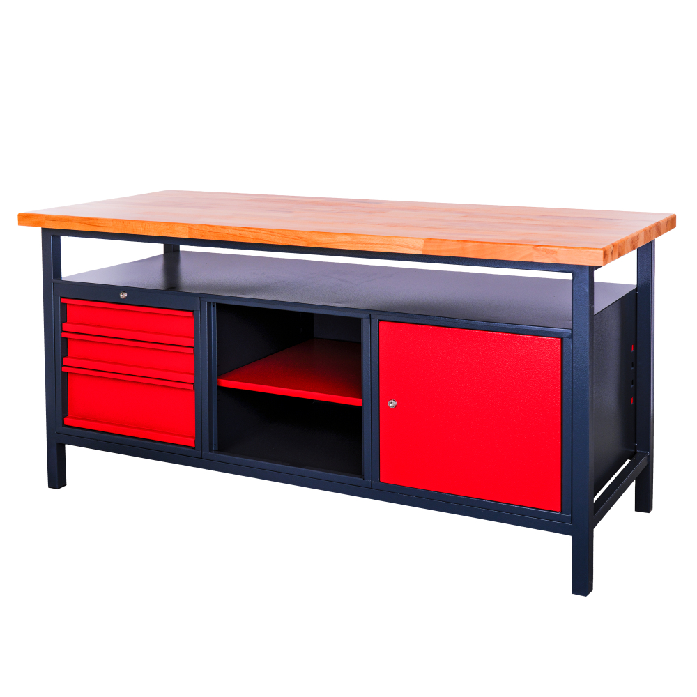 Kovov� dielensk� pracovn� st�l so z�suvkami, policou a skrinkou, 1700 mm-001