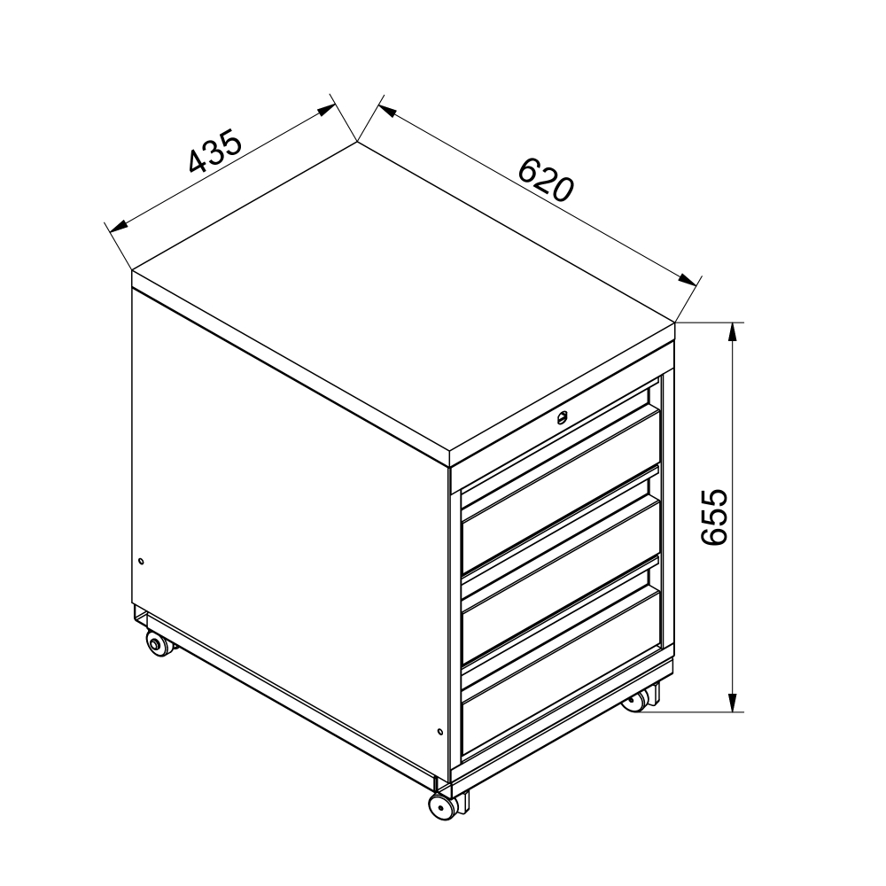 Kovov� stolov� kontajner na kolieskach, 3 � z�suvkov� 03
