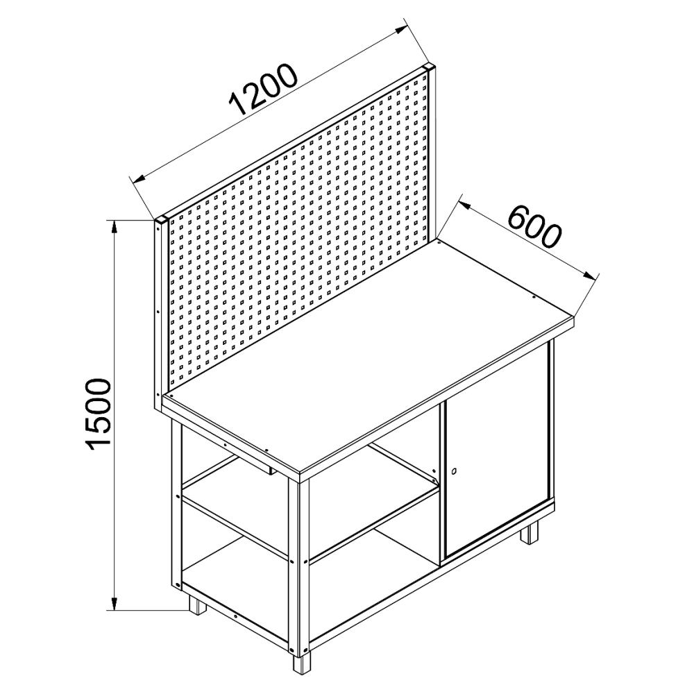 Mobiln� pracovisko KASEL s perforovan�m panelom, skrinkou a kolieskami, 1200 mm- 02