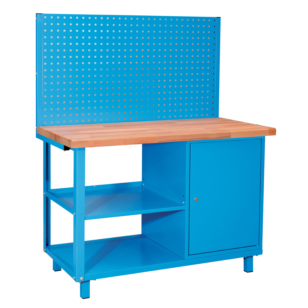 Mobiln� pracovisko KASEL s perforovan�m panelom, skrinkou a kolieskami, 1200 mm-01